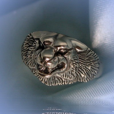 Кольцо с волком, 16  
Посеребрённая латунь. Размер 16